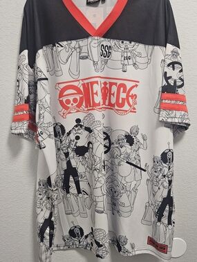 Onepiece Black & White Graphic Jersey with Red Accents